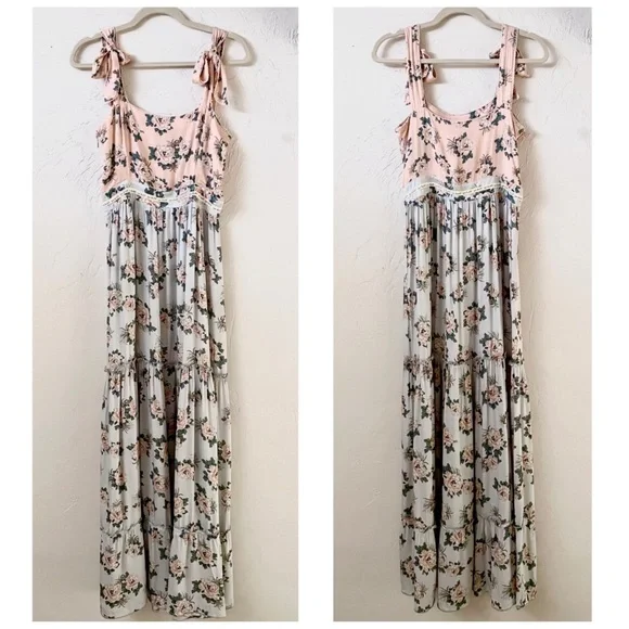 Agua Bendita Helina Zola Floral Maxi Sleeveless Tiered Empire Waist Floral Dress
